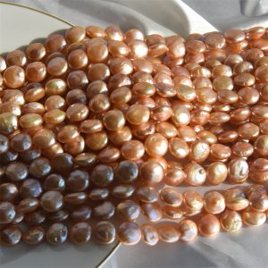 Large 13-14 mm AAAA Round Champagne Coin Pearl Strands
